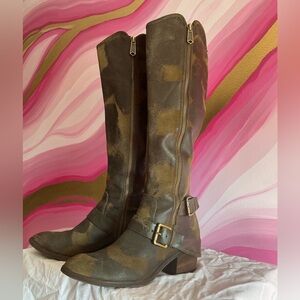 Donald J. Pliner Dela Tall Olive Camouflage Heeled Boots